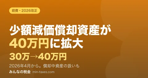 小额折旧资产特例提高至40万日元|2026年修订与折旧中的资产